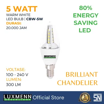 Gambar Lampu & Armatur  Luxmenn LUX-CBW / 5 Watt / Fitting E14 - Tipe Bohlam - Kuning 3000k di Juragan Material