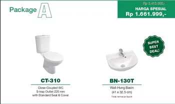 Gambar PROMO Closet Duduk Wasser  CT-310 + Wastafel BN-130T di Juragan Material