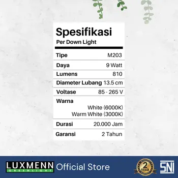 Gambar Lampu & Armatur  Luxmenn LUX-M203 / 9 Watt / Inbow Kotak - Tipe Downlight - Putih 6000k di Juragan Material