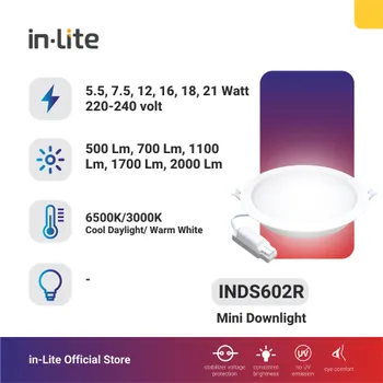 Gambar Lampu & Armatur  In-Lite Slim Downlight / INDS602R / 7,5 Watt  di Juragan Material