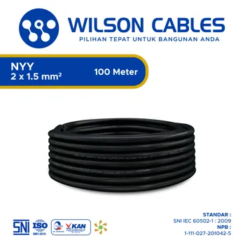Gambar Kabel Listrik Wilson NYY 2x1.5mm2 100 meter - Hitam di Juragan Material
