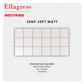 Gambar Keramik Ellagress Precut 36NP 10PT MATT - 10x10cm, 30x60cm, Putih Matt di Juragan Material
