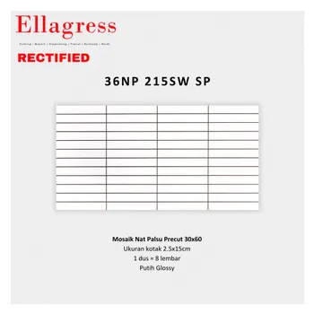 Gambar Keramik Ellagress Precut 36NP 215SW SP - 2,5x15cm, 30x60cm, Putih Glossy di Juragan Material