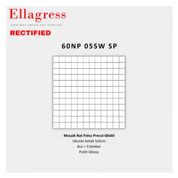 Gambar Keramik Ellagress Precut 60NP 05SW SP - 5x5cm, 60x60cm, Putih Glossy di Juragan Material