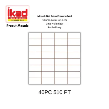 Gambar Keramik Ikad Precut 40PC 510PT - 40x40cm, 5x10cm, Putih Glossy di Juragan Material