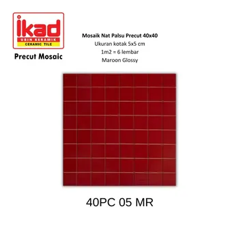 Gambar Keramik Ikad Precut 40PC 05MR - 40x40cm, 5x5cm, Maroon Glossy di Juragan Material