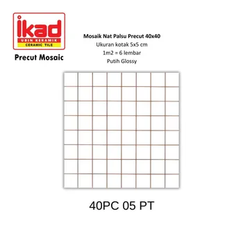 Gambar Keramik Ikad Precut 40PC 05PT - 40x40cm, 5x5cm, Putih Glossy di Juragan Material