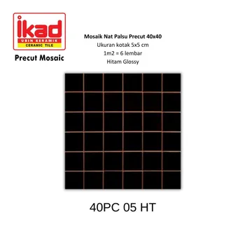 Gambar Keramik Ikad Precut 40PC 10HT - 10x10cm, 40x40cm, Hitam Glossy di Juragan Material