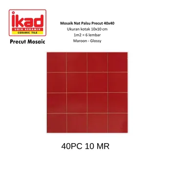 Gambar Keramik Ikad Precut 40PC 10MR - 10x10cm, 40x40cm, Maroon Glossy di Juragan Material