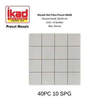 Gambar Keramik Ikad Precut 40PC 10SPG - 10x10cm, 40x40cm, Abu Glossy di Juragan Material