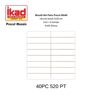 Gambar Keramik Ikad Precut 40PC 520PT - 40x40cm, 5x20cm, Putih Glossy di Juragan Material