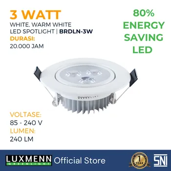 Gambar Lampu & Armatur  Luxmenn LED LUX - BRDLN / 3 Watt / Lampu Sorot Spotlight - Warm White ( 3000k ) di Juragan Material