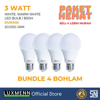Gambar Lampu & Armatur  Luxmenn LED LUX - PROMOB50H /  3 Watt / 4 Pcs / E27 / Bohlam - Kuning ( 3000k ) di Juragan Material